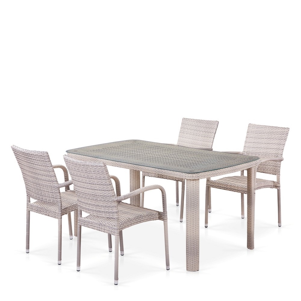 Комплект плетеной мебели T256C/Y376C-W85 Latte (4+1) + подушки на стульях