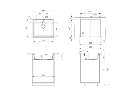 Мойка Ulgran Quartz Forte 580 уголь
