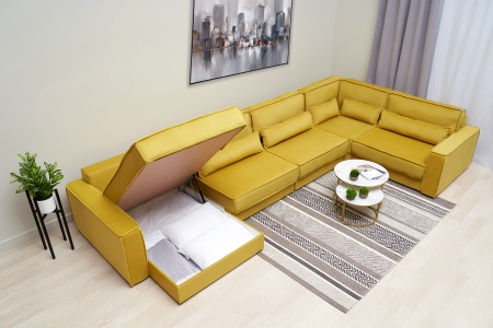 Диван п-образный тик-так Сохо горчичный