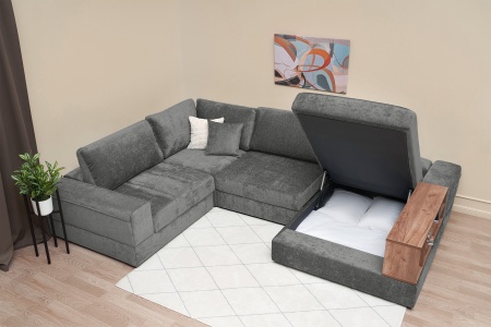 Диван п-образный пантограф Рон MODOOL XL с баром серый