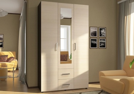 Шкаф 3-створчатый Эва венге / дуб молочный