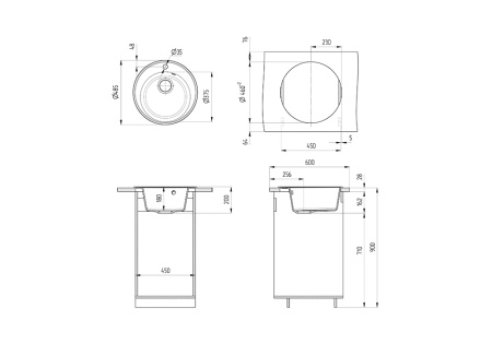 Мойка Ulgran Quartz Nora 485 уголь