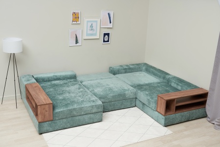 Диван п-образный пантограф Рон MODOOL XL с барами бирюзовый