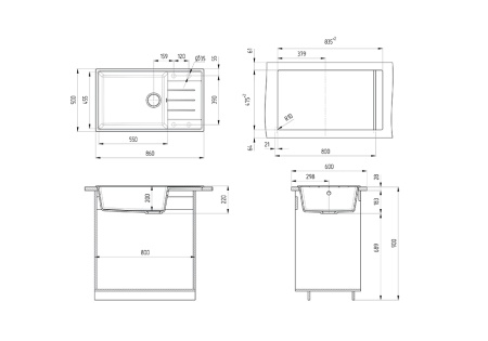 Мойка Ulgran Quartz Prima 860 уголь